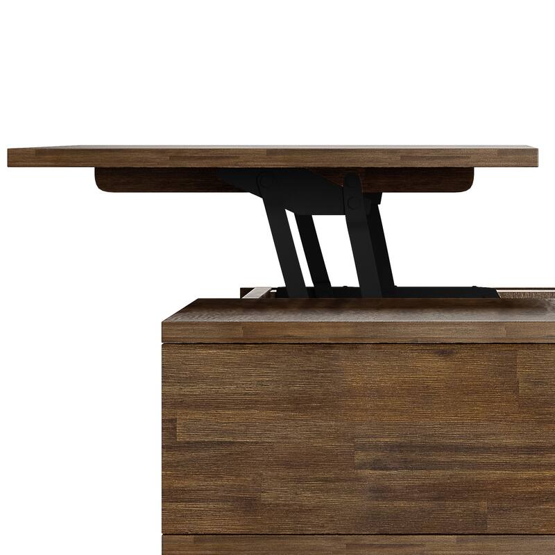 WYNDENHALL Wright SOLID ACACIA WOOD 48" Wide Rectangle Mid Century Lift Top Coffee Table in Rustic Natural Aged Brown