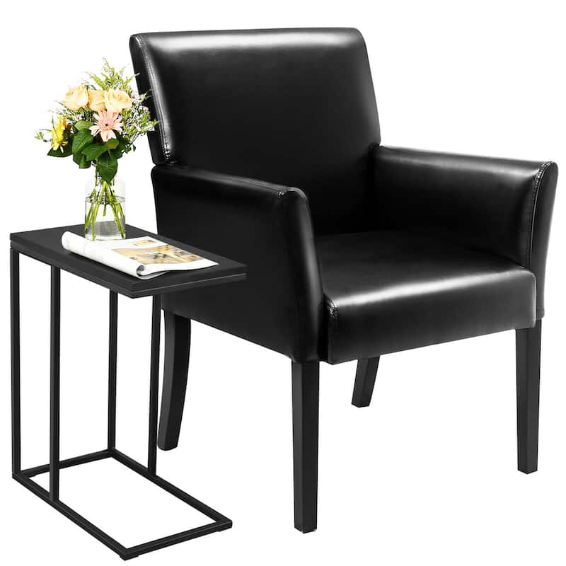 Gorelax C-shaped Side End Table & Reception Arm Chair Set w/Rubber - 2 Piece - Black