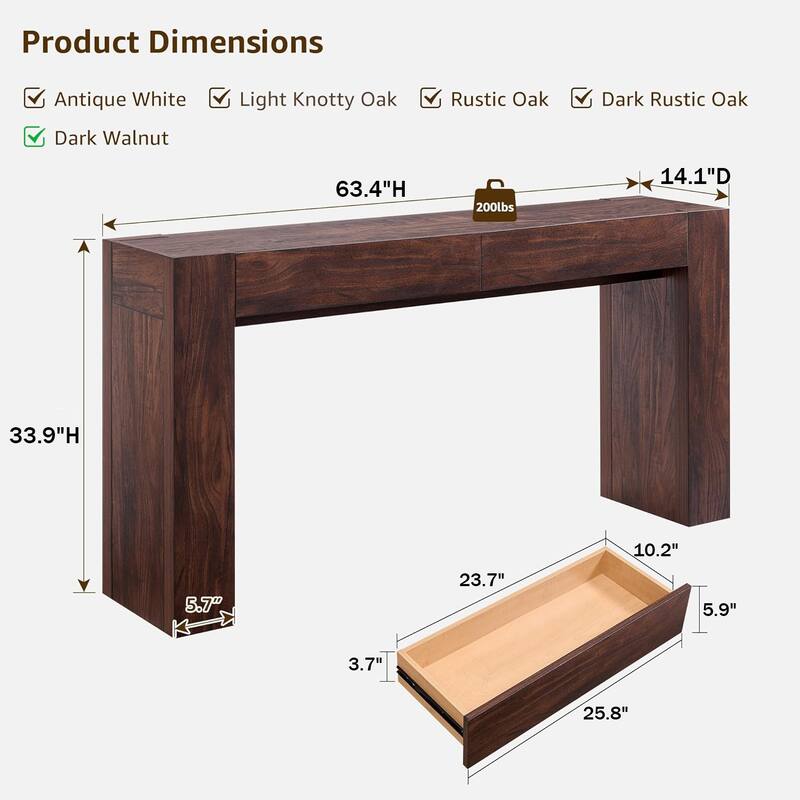 Modern Entryway Console Table, Thick Wood Sofa Table with Drawers