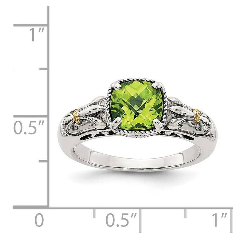 Curata 925 Sterling Silver With 14k Peridot Ring