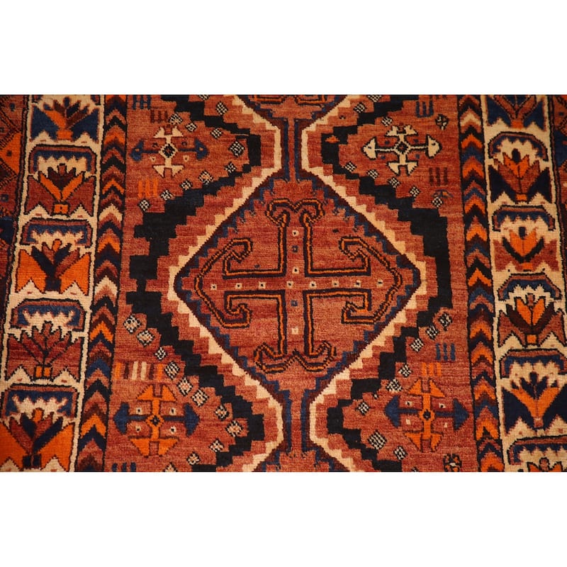 Hand Knotted Oriental 100% Wool Carpet Traditional Tribal Oranges & Rust Lori Area Rug - 8' 2'' X 4' 3''