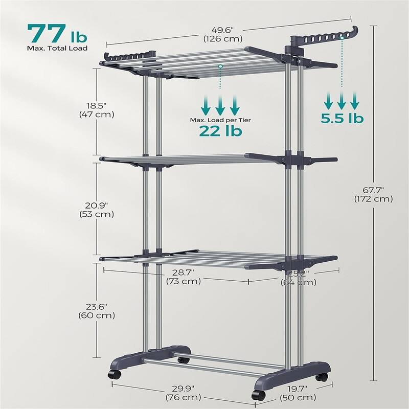 Clothes Drying Rack Stand 4Tier - 25.2"D x 49.6"W x 67.7"H