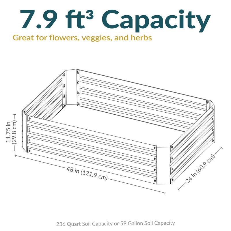 Sunnydaze Galvanized Steel Raised Garden Bed - 4' x 2' Rectangle
