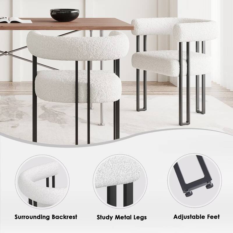 Upholstered Dining Arm Chairs with Metal Frame, Cushioned Seat & Back (Set of 2)