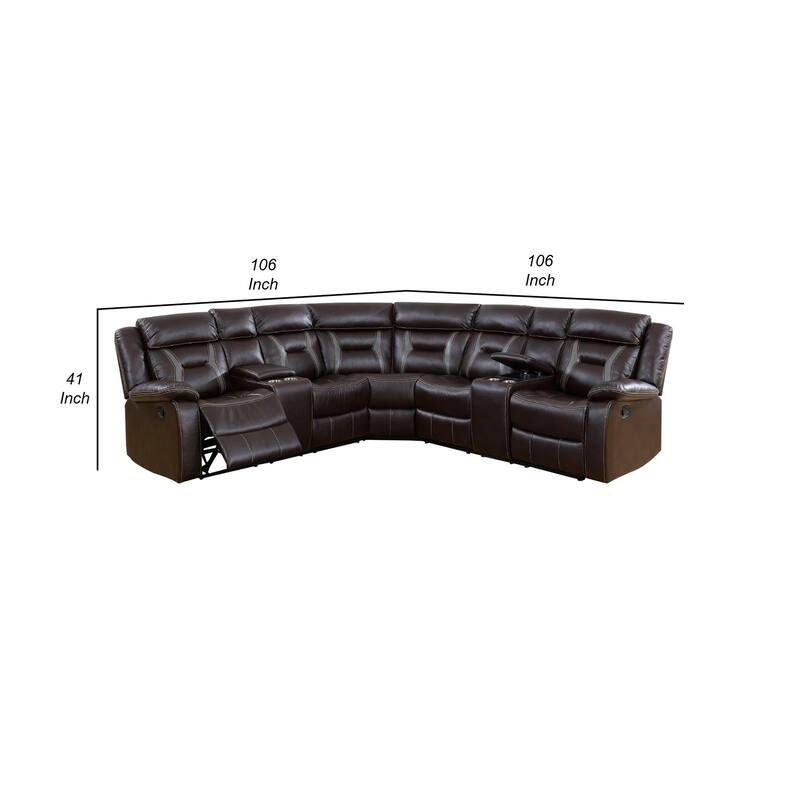 3pc Sectional Motion Power Recliner Sofa Set, Dark Brown Faux Leather