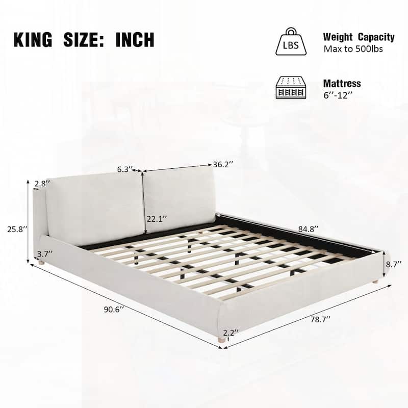Upholstered Platform Bed with Curve-Shaped Design Headboard