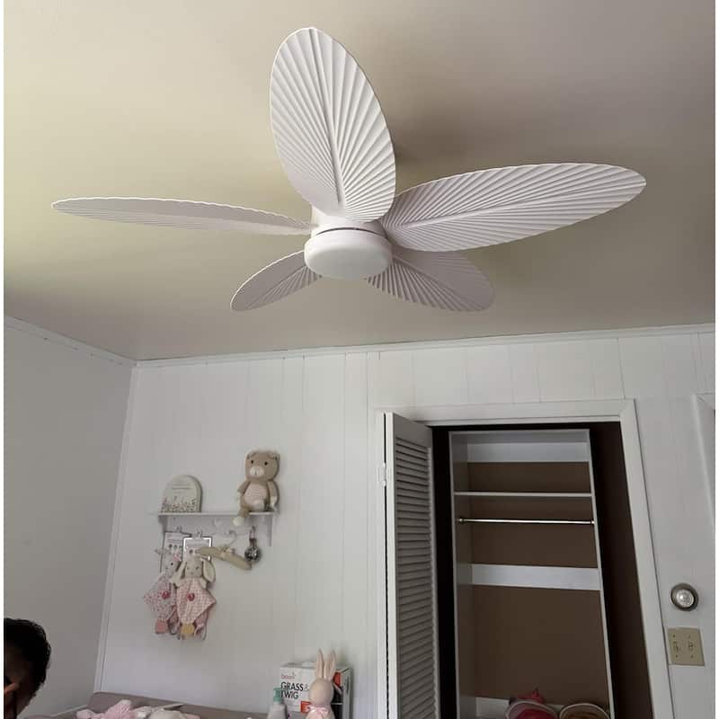 42" Ceiling Fan with Light and Palm Leaf Blades ,3CCT Dimmable LED Integrated,for Indoor and Outdoor - 42 Inches