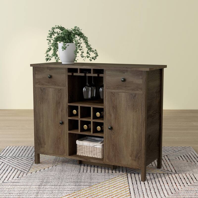 DH BASIC Rustic Distressed Walnut 42" Buffet with Wine Grid by Denhour