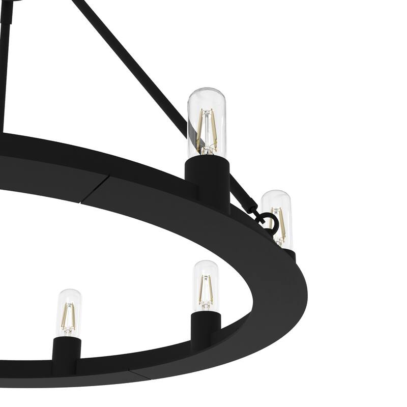 Hunter 30" Saddlewood 9-Light Chandelier - Dining Room, Entry - Farmhouse, Industrial, Wagon Wheel
