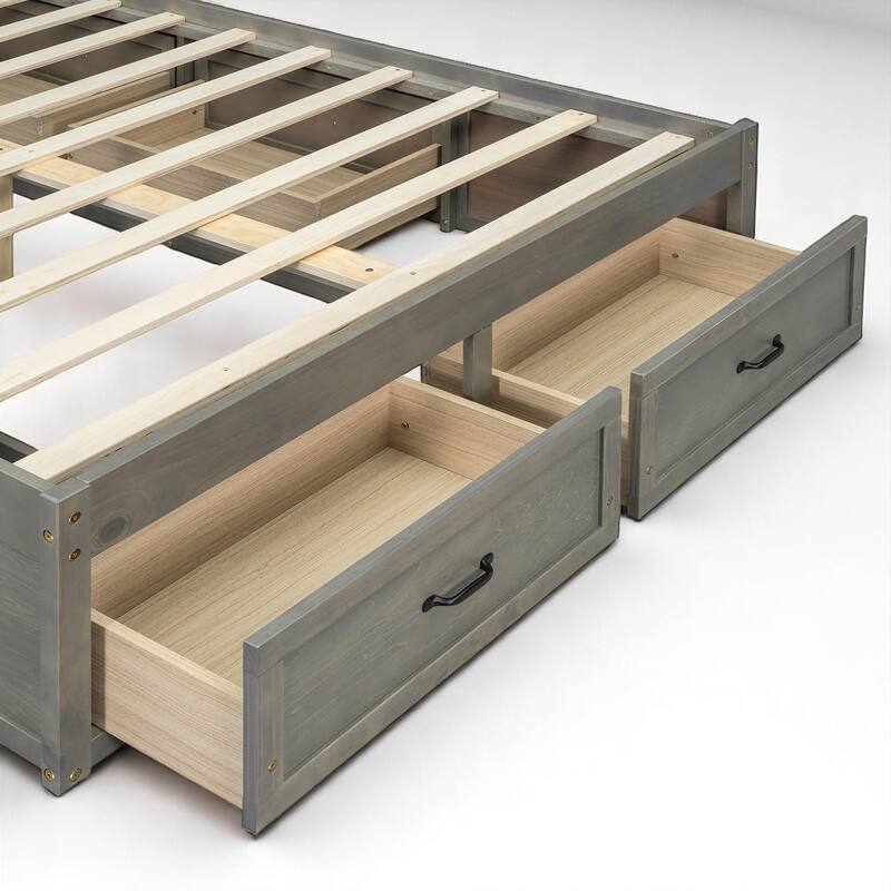 Full/Queen Platform Bed with 6 Storage Drawers, Modern Wood Frame with Slats, No Box Spring Needed