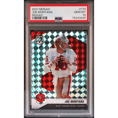Joe Montana 2021 Panini Mosaic Silver Prizm Football Card #174 Graded PSA 10 - 8'6" x 11'6"
