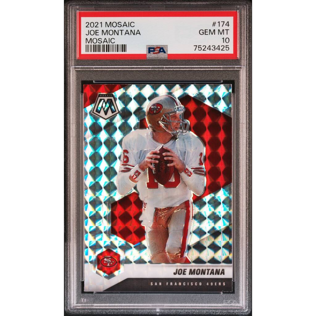 Joe Montana 2021 Panini Mosaic Silver Prizm Football Card #174 Graded PSA 10 - 8'6" x 11'6"