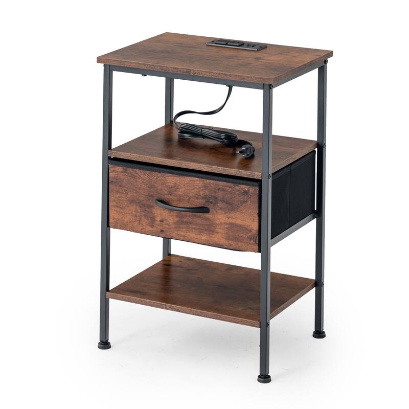 Homy Casa Industrial Nightstands Drawers, USB, Power Outlet Vintage