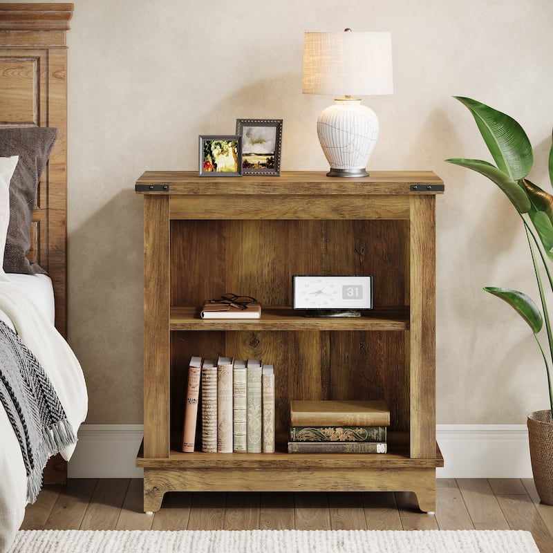 Farmhouse 3-Tier Side End Table with Storage Shelves for Living Room
