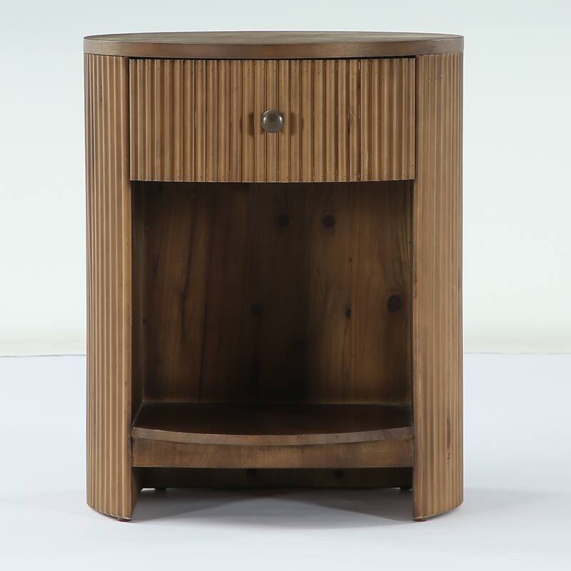 2-Tier Round End Table with Drawer, No Assembly Required, Wooden Beside Table, Circle Nightstand for Bedroom, Living Room