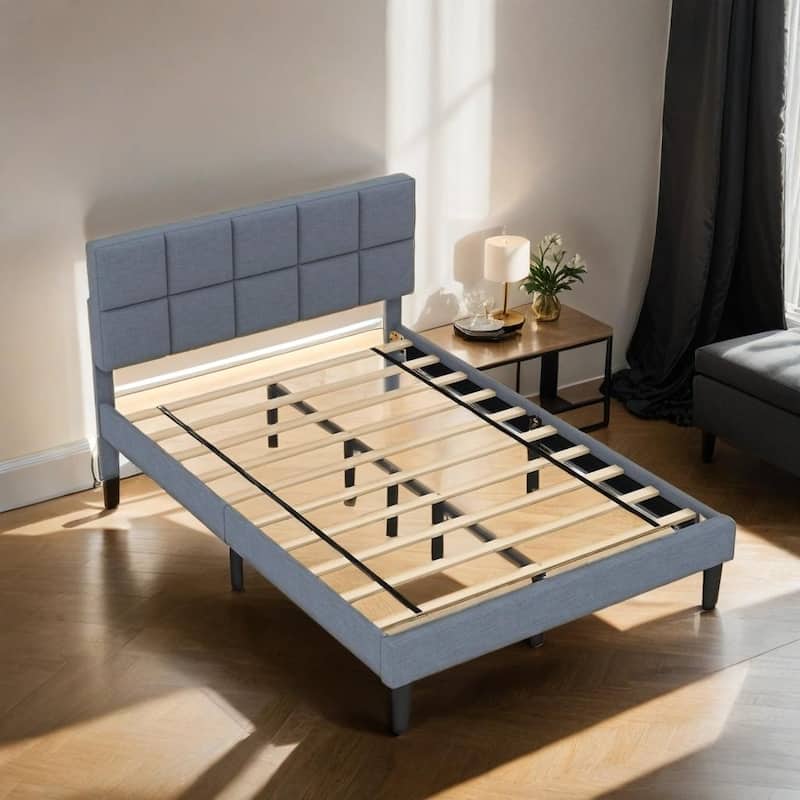 Wood Rustic Style Platform Bed with Headboard - GREY1