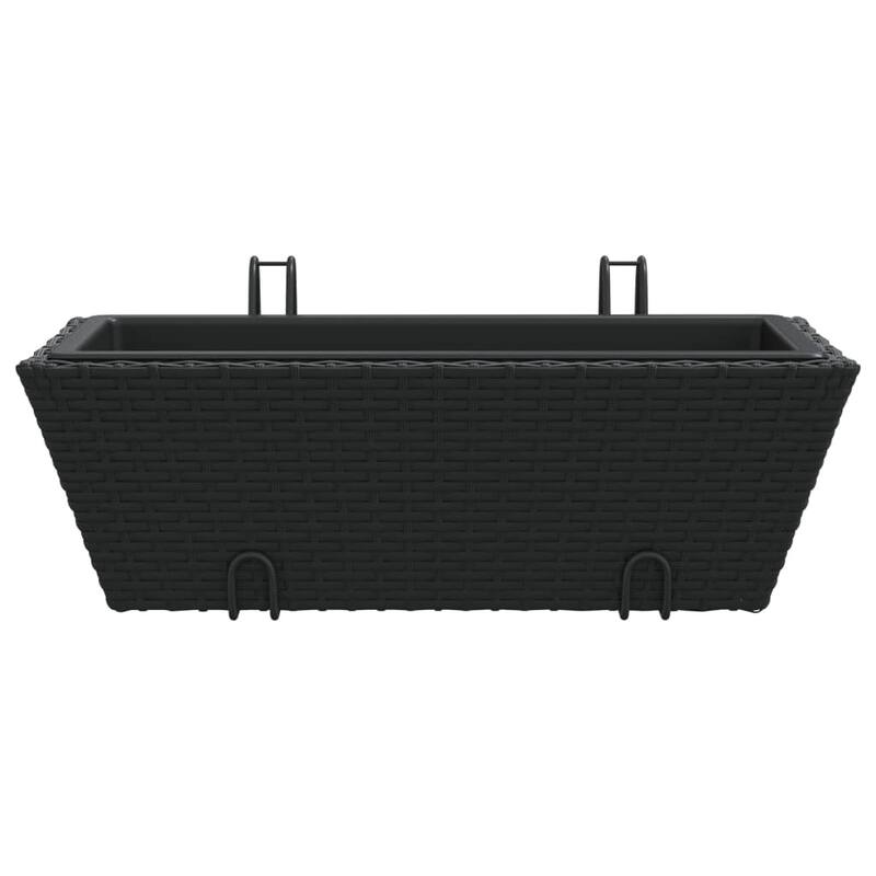 vidaXL Planter Black PE rattan Medium Hooks Planter Trapezoidal - 8.7 x 21.3 x 7.1 in