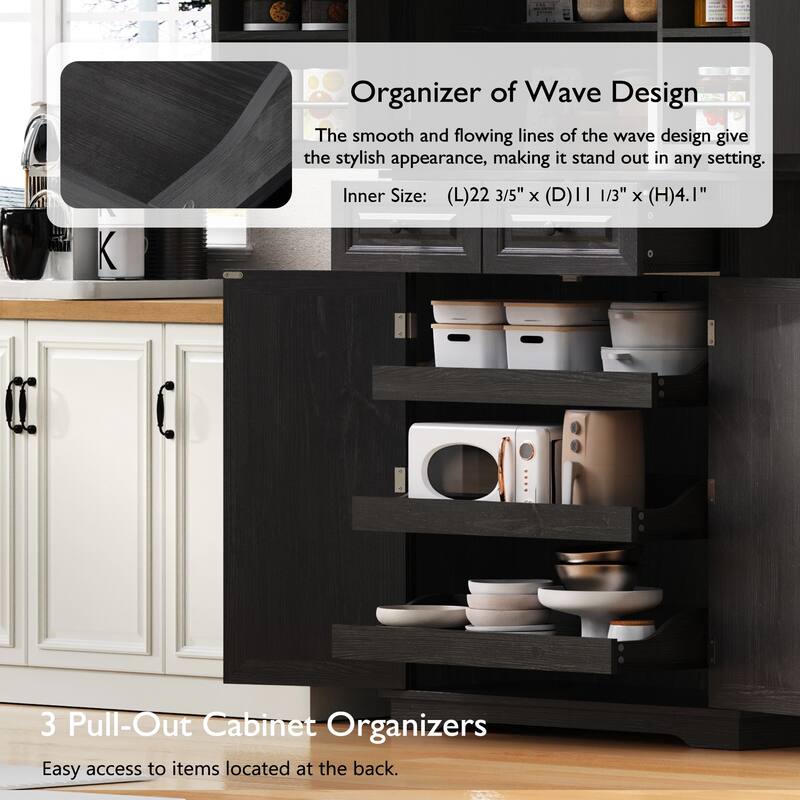 71" Tall Kitchen Pantry Cabinet with 3 Pull-Out Organizers, Freestanding Cupboard With Adjustable Shelves, Versatile Storage