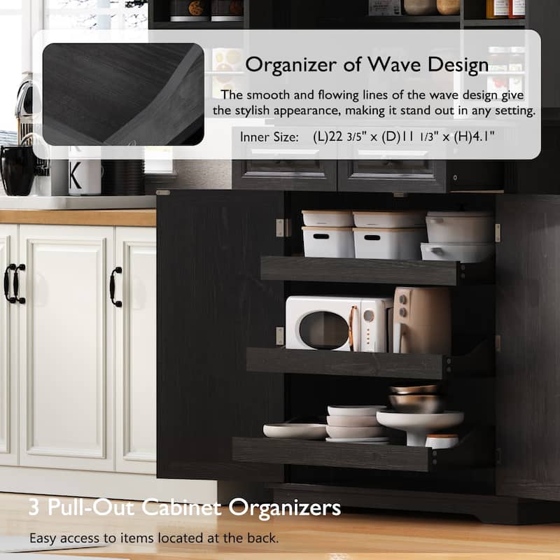 71"Tall Kitchen Pantry Cabinet with 3 Pull Out Cabinet Organizers,Cabinet with 6 Door Shelves,2 Drawers,Freestanding Cupboard