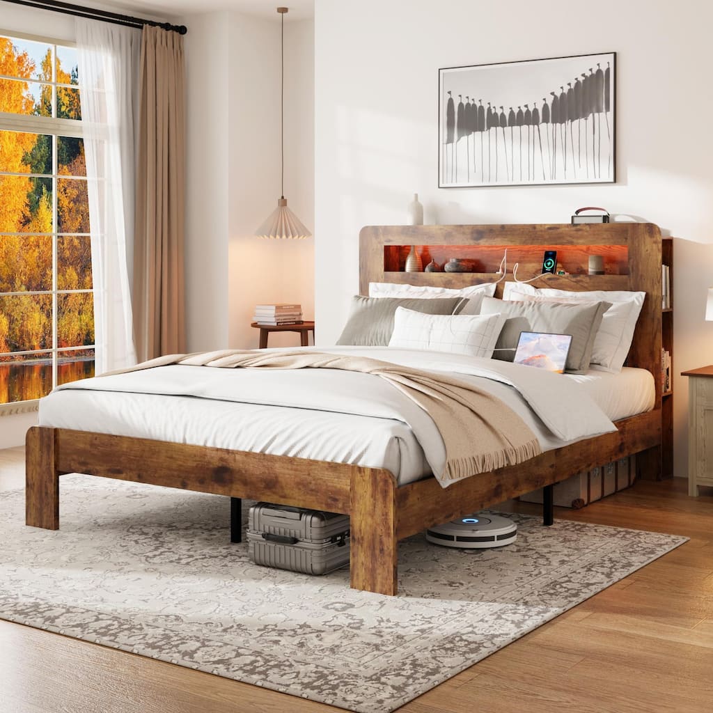 Modern Bed Frame USB Charging & Storage