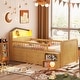 preview thumbnail 2 of 21, Wooden Twin Size Low Loft Bed with House Shape Headboard Built-in LED Lights, Kids Storage Bed with Drawers and Storage Stairs