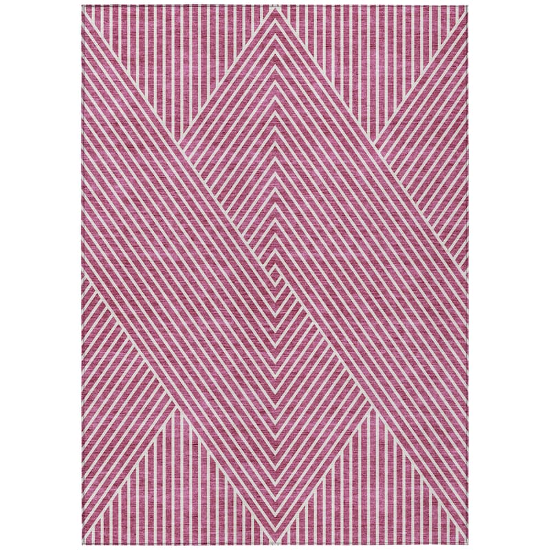 Machine Washable Indoor/ Outdoor Modern Geo Chantille Rug
