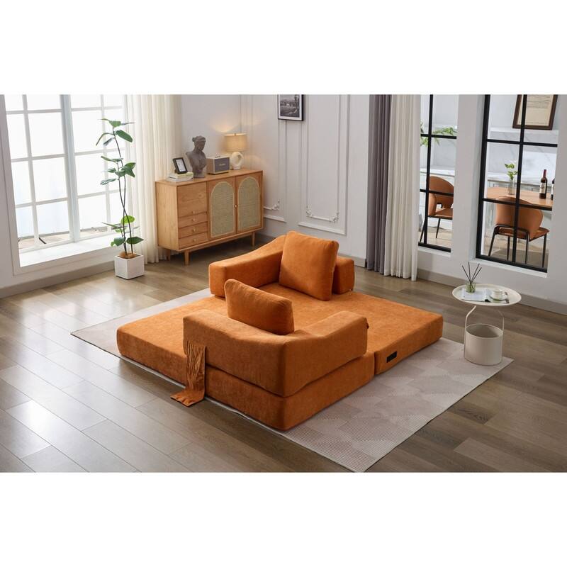 Fold-Out Sofa Bed Convertible Chair Floor Couch and Sleeping Mattress with Removable Backrest