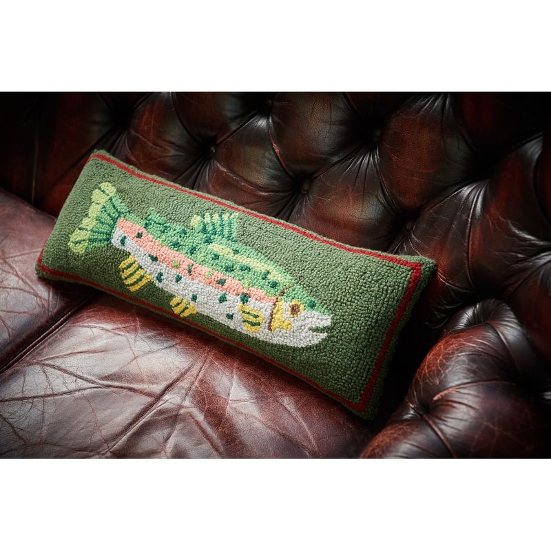 Camp Wandawega Trout Wool Hook Throw Pillow - Oblong 8x22"