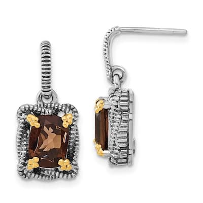 Curata 925 Sterling Silver With 14k Smokey Quartz Dangle Post Earrings 22x11mm