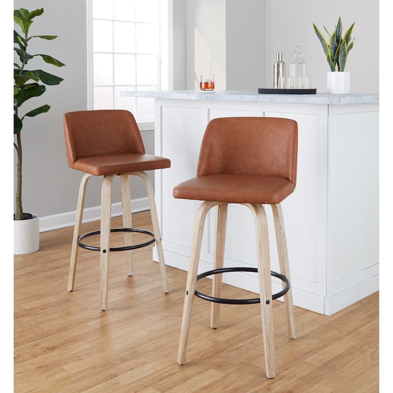 The Gray Barn Vallberga 30" Fixed-Height Bar Stool with White Washed Wood Base (Set of 2)