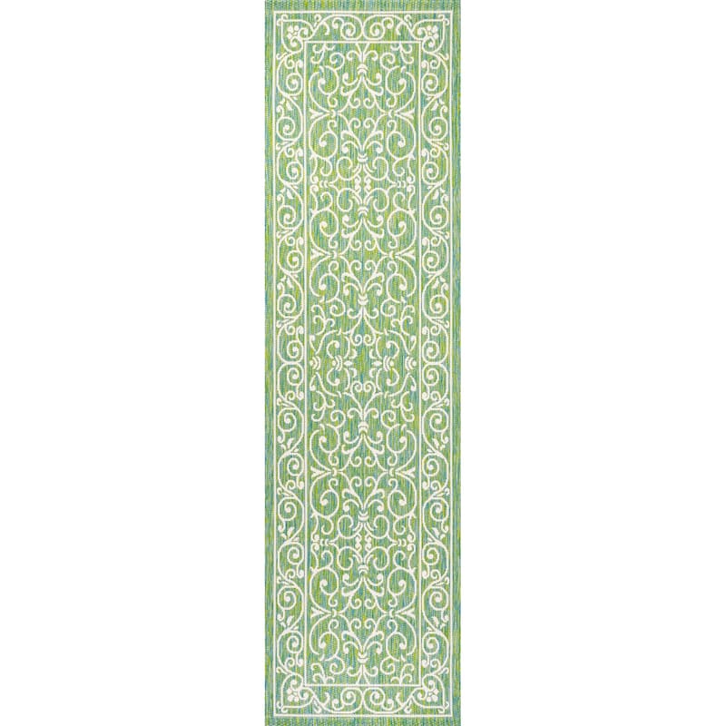 JONATHAN Y Filigree Textured Weave Indoor/Outdoor Area Rug - 2 X 8 - Green/Ivory