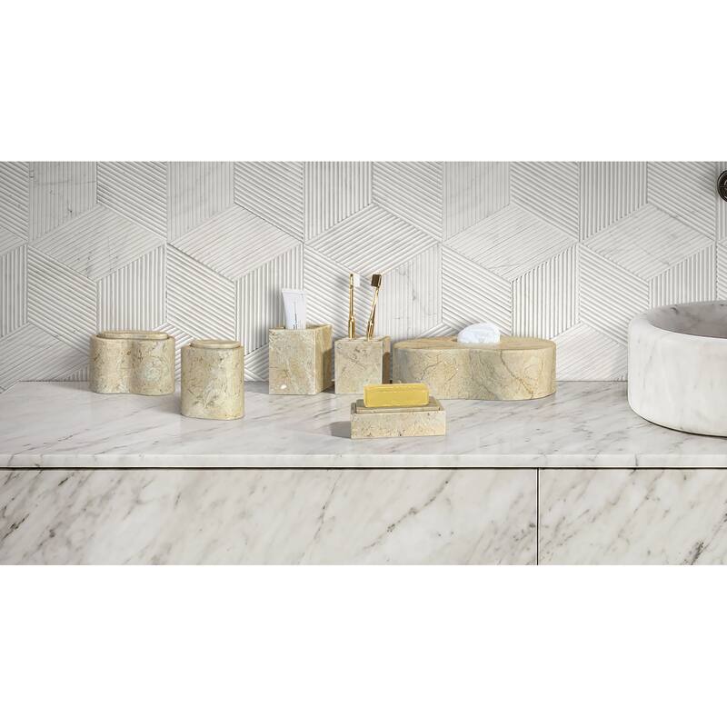 Roomfitters Marble Bathroom Accessories Set, Natural Stone Countertop Accessory Set, Solid Marble Vanity Set - Beige+Gold+Yellow