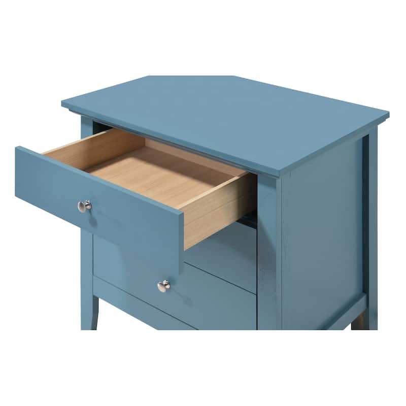 3-Drawer Teal Nightstand with Real Wood Veneers and English Dovetail Drawers, 26 Inch Bedside Table