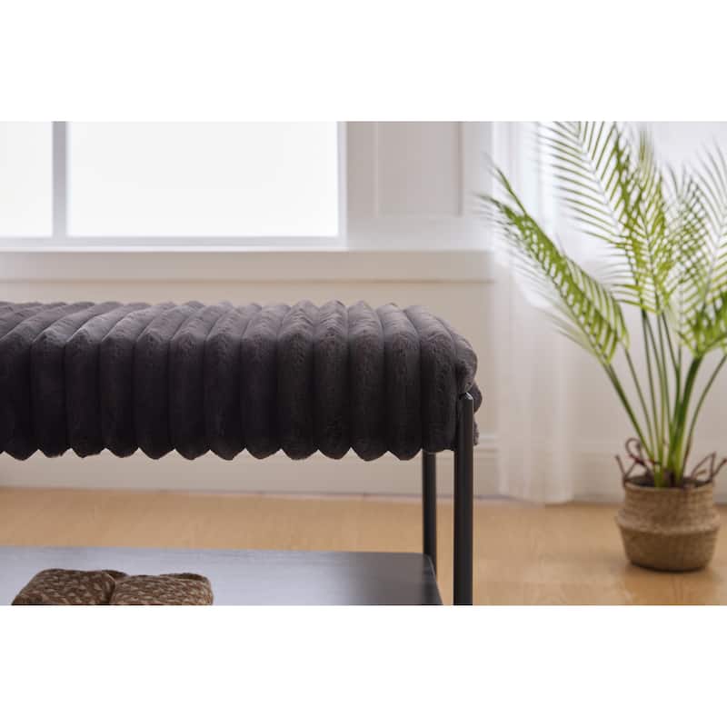 30.7"W Modern Ottoman Coffee Table,Upholstered Bench Footrest with Wood Storage Shelf