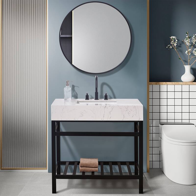 Altair Merano Stainless Steel Vanity Console with Stone Countertop and Mirror