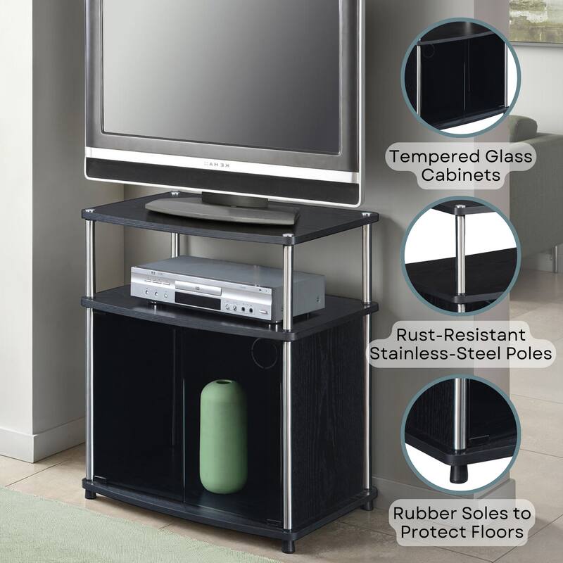 Convenience Concepts Designs2Go TV Stand with Black Glass Storage Cabinet and Shelf for TVs up to 26 Inches