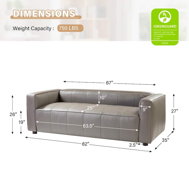 Donia Mid-Century Modern Leather 82" Curved Sofa with Wooden Legs by HULALA HOME