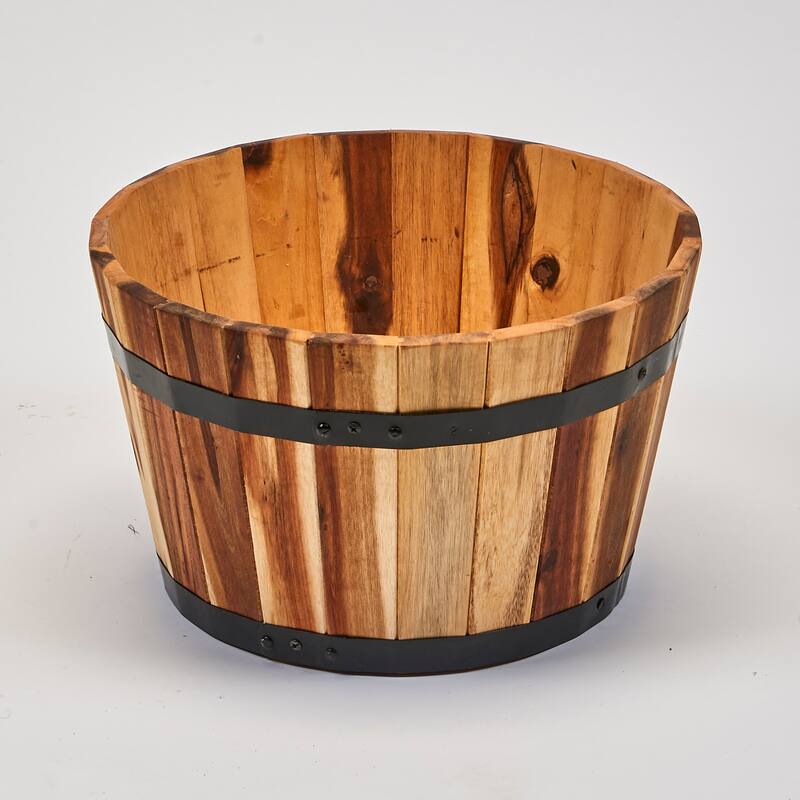 11" Nested Wood Barrel Planter with Natural Oil - 11