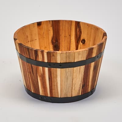 11" Nested Wood Barrel Planter with Natural Oil - 11