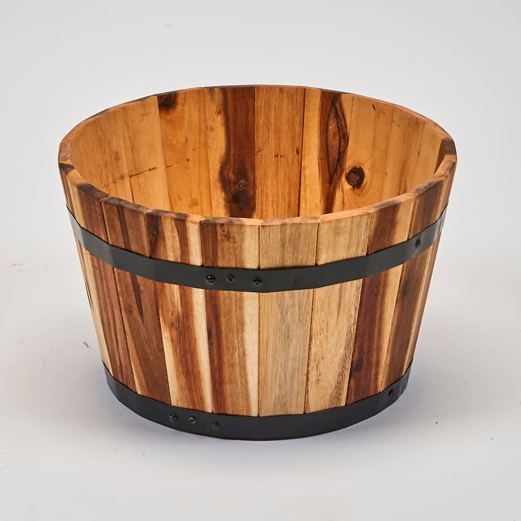 11" Nested Wood Barrel Planter with Natural Oil - 11