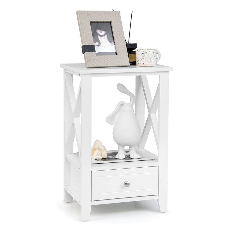 Costway Modern Nightstand with Bottom Drawer Storage Shelf Small Side