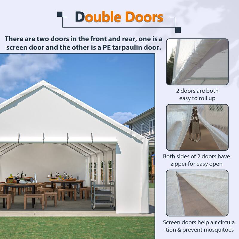 20x40FT Heavy Duty Party Tent with Removable Sidewalls, 3 Carry Bags, Waterproof PE Roof for Outdoor Events
