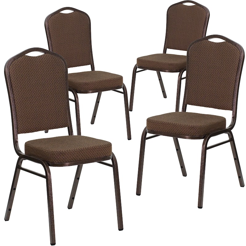 4 Pack Crown Back Stacking Banquet Chair - 20.25"D x 17.25"W x 38"H - Brown Patterned Fabric/Copper Vein Frame