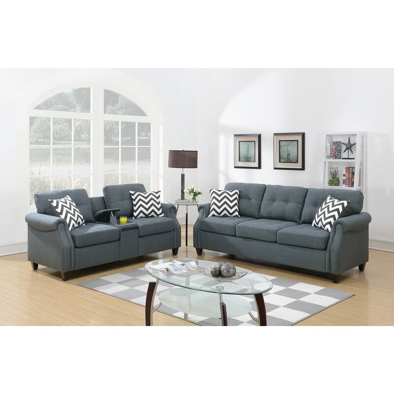 2 Piece Sofa Set With Accent Pillows - Blue Grey