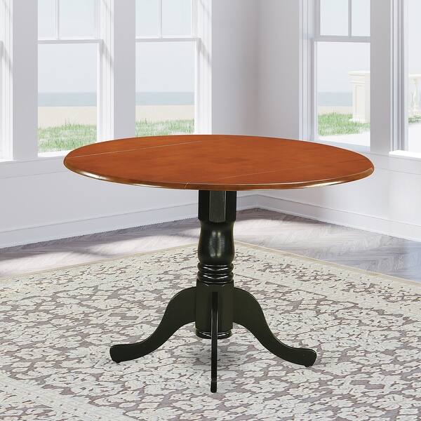slide 1 of 19, East West Furniture Round Table with Two 9-inch Drop Leaves (Finish Options available)