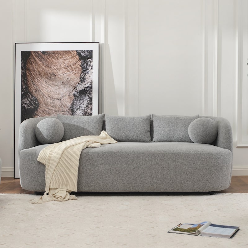 KINWELL 3-Seater Sherpa Boucle Upholstered Sofa Couch for Living Room Lounge, 85" W