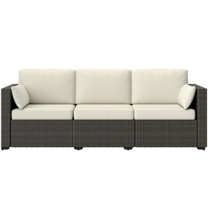 3 Seater Patio Sofa, Deep Seating PE Rattan, All Weather Cushions