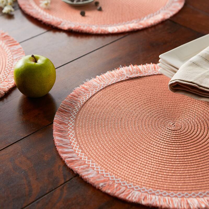 DII Nautical Blue Round Fringed Placemat Set/6