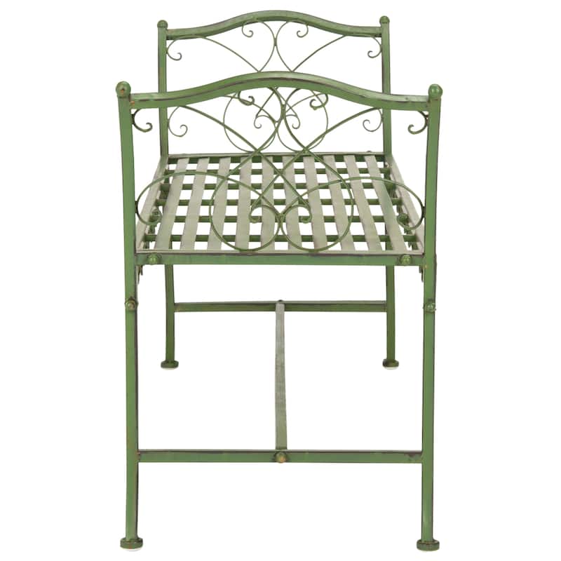 SAFAVIEH Outdoor Abagail Green Wrought Iron Garden Bench - 51" x 17" x 25.3" - 51Wx16Dx27H