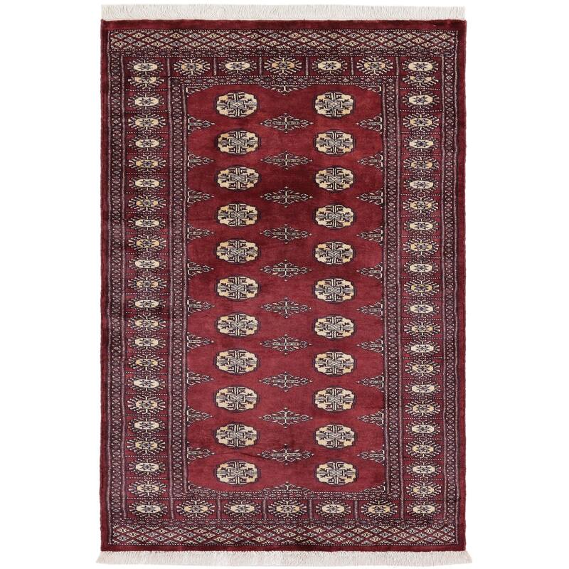Southwestern Bokhara Adalyn Maroon Gray Hand Knotted Rug - 3'0'' x 5'0''
